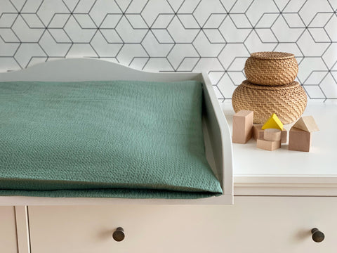 Housse pour matelas à langer double crêpe vert jade