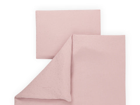 Parure housse de couette mousseline pois dorés sur rose