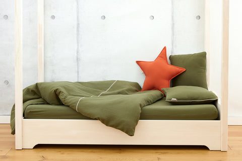 Parure housse de couette double crêpe vert vert d'automne