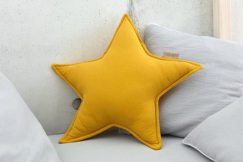 Coussin étoile double crêpe jaune moutarde