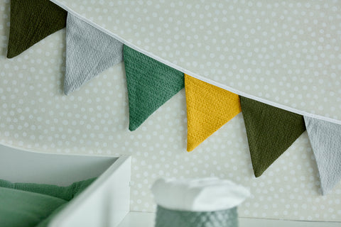 Chaîne fanion double crêpe vert jaune gris vert automne