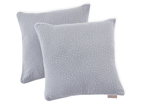 Housse de coussin mousseline pois gris