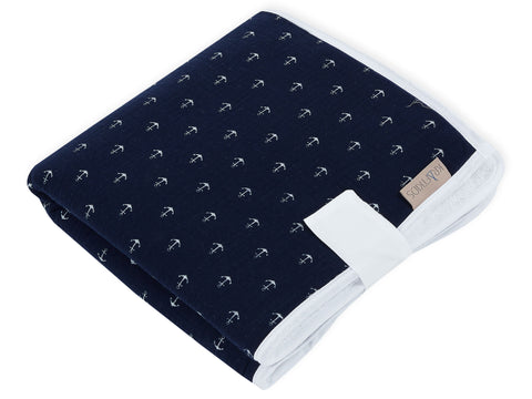 Matelas à langer de voyage mousseline ancre bleu foncé