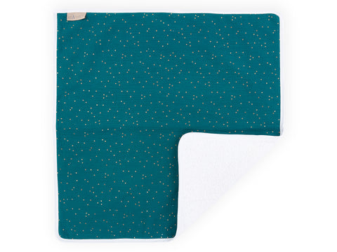 Matelas à langer mousseline pois dorés sur sarcelle