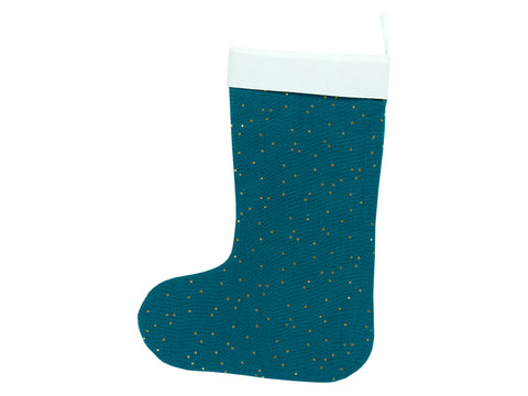 Chaussette de Noël mousseline pois dorés sur sarcelle