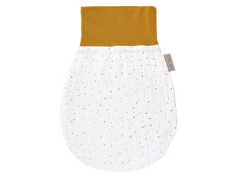 Grenouillère printemps été mousseline pois dorés sur blanc