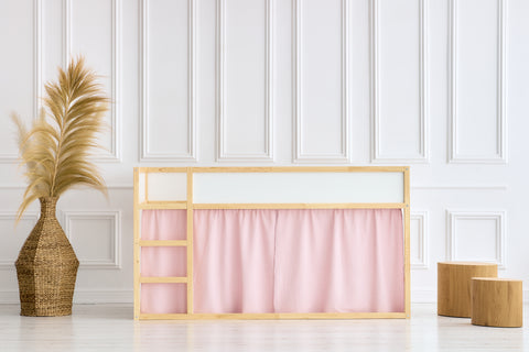 Ensemble de rideaux pour lit mezzanine 2+1 double crêpe rose adapté au lit Kura