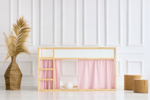 Ensemble de rideaux pour lit mezzanine 2+1 double crêpe rose adapté au lit Kura