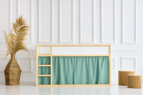Ensemble de rideaux pour lit mezzanine 2+1 double crêpe vert jade adapté au lit Kura