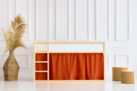 Ensemble de rideaux pour lit mezzanine 2+1 double crêpe rouge automne rouge adapté au lit Kura