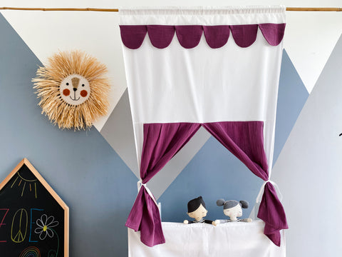 Théâtre de marionnettes Punch and Judy mousseline violette avec tige télescopique