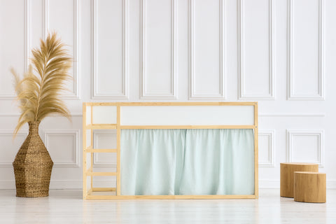 Ensemble de rideaux pour lit mezzanine 2+1 pissenlits menthe en mousseline adaptés au lit Kura