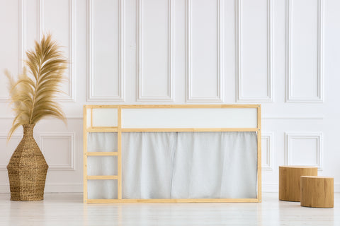 Ensemble de rideaux pour lit mezzanine 2+1 pissenlits gris mousseline adaptés au lit Kura