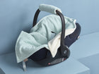 Babydecke für Babyschale Winter aus weiß bedrucktem Musselin – Musselin mint Pusteblumen, Anwendung