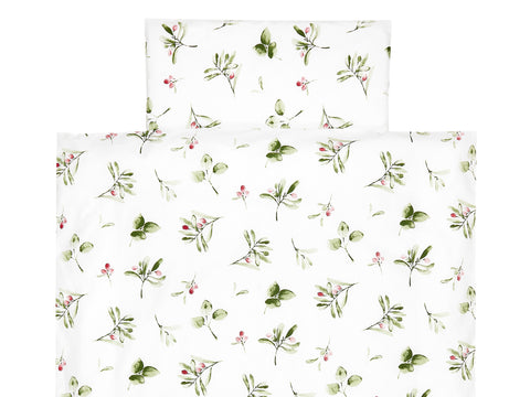 Parure de lit branches vert rouge sur blanc