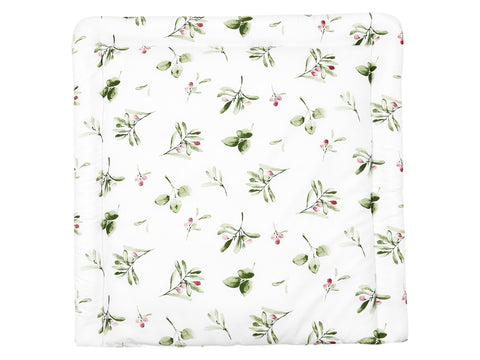 Matelas à langer branches vert rouge sur blanc