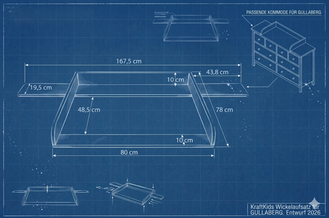 Plateau à langer gris compatible avec commode GULLABERG 168 cm avec panneaux latéraux de recouvrement (copie)