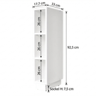 Das KraftKids Stauraumregal WIC123-12 passt für Wickeltischaufsatz, IDANÄS und HEMNES, bietet 3 weiße Regalböden (92,5x33x17,7 cm) - ideal als Stauraum im Babyzimmer oder hinter der Hemnes-Kommode. Schwarze Pfeile zeigen Maße an.