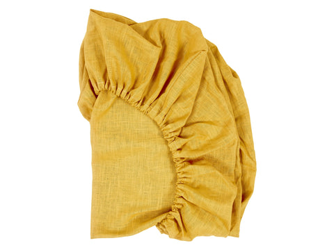 Drap housse lin jaune moutarde