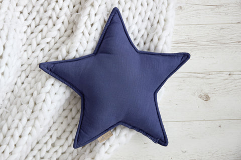 Coussin étoile lin bleu bleu foncé