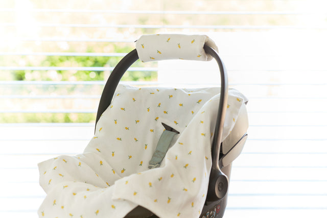 Couverture bébé pour siège bébé été mousseline jaune citrons