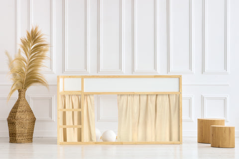 Ensemble de rideaux pour lit mezzanine 2+1 en mousseline beige pailleté, compatible avec le lit Kura