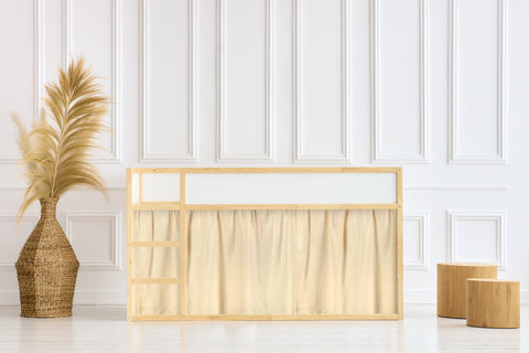 Ensemble de rideaux pour lit mezzanine 2+1 en mousseline beige pailleté, compatible avec le lit Kura