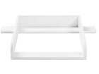 Minimalistischer KraftKids Wickelaufsatz weiß für 108 cm breite HEMNES Kommode, mit Blende und Wickelfläche 50 x 70 cm. Rechteckiger Metallrahmen mit offenen Seiten und flacher Rückwand, von oben auf weißem Hintergrund gezeigt.