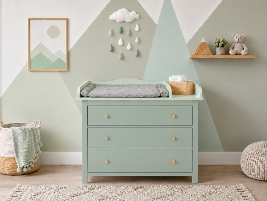 KraftKids plateau à langer XXL vert pastel extra large 108 cm avec compartiment séparé pour HEMNES largeur 108 cm
