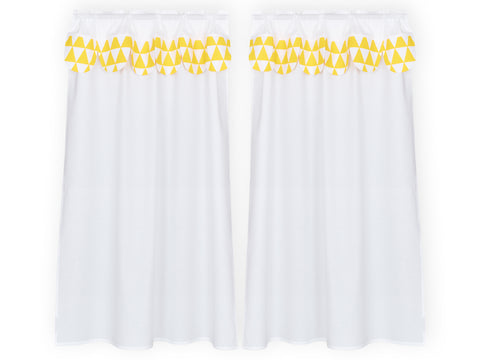 Rideaux lit mezzanine uni blanc triangles jaunes