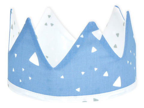 Couronne en tissu triangles arrondis blanc sur bleu