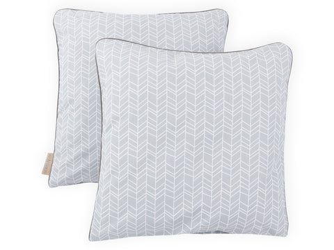 Housse de coussin motif plume blanche sur fond gris