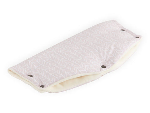 Landau Muff motif de plumes blanches sur rose