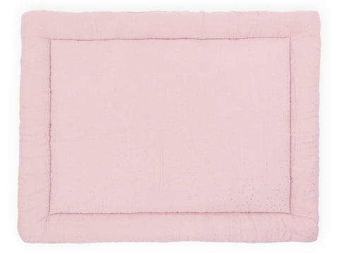 Tapis de jeu mousseline pois dorés sur rose