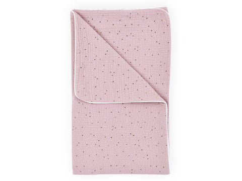 Couverture bébé mousseline pois dorés sur rose