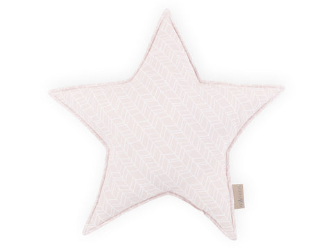 Coussin étoile motif plumes blanches sur rose