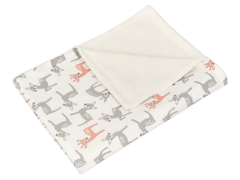 Couverture bébé petits faons gris orange sur blanc