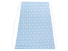 Der KraftKids Sonnensegel "weiße Pfeile auf Blau" besteht aus einem hellblauen Stoff mit weißem Pfeilmuster, der an eine Schürze mit sichtbaren weißen Bändern erinnert und für Kinderwagen geeignet ist.