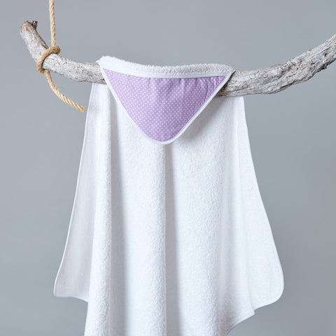 Serviette à capuche pois blancs sur violet