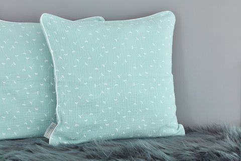 Housse de coussin mousseline menthe pissenlit