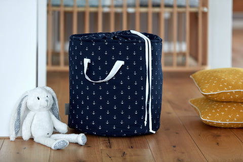 Panier à jouets mousseline ancre bleu foncé