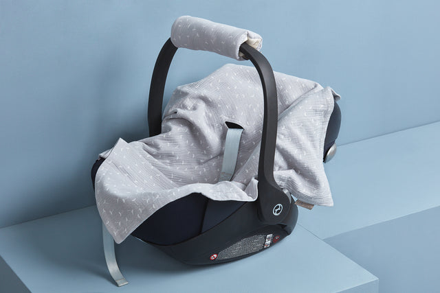 Couverture bébé pour porte-bébé mousseline d'été gris pissenlits