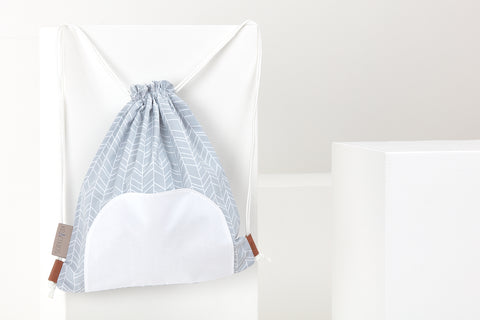 Sac de sport motif plume blanc sur gris