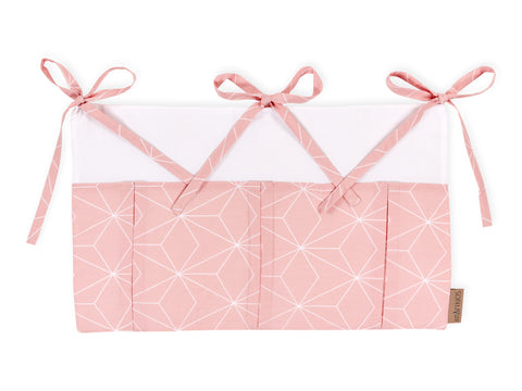 Pochette de lit losanges fins blancs sur vieux rose