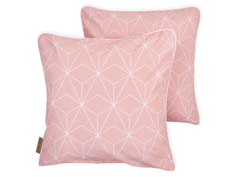 Housse de coussin strass fin blanc sur vieux rose