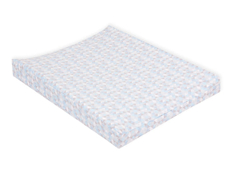 Housse pour matelas à langer compensé petits triangles bleu gris blanc