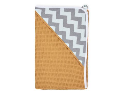 Serviette à capuche chevron gris clair et piqué gaufré menthe moutarde