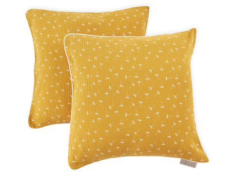 Housse de coussin mousseline pissenlit jaune