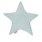 Das KraftKids Sternkissen Musselin mint Pusteblumen ist ein mintfarbenes, sternförmiges Kissen mit einem zarten weißen Pusteblumen-Print und einem beigen Stoffanhänger - ideal, um jedem Kinderzimmer Charme zu verleihen.