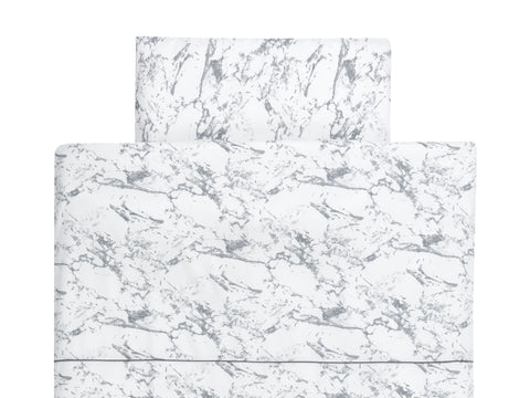 Parure housse de couette marbre blanc